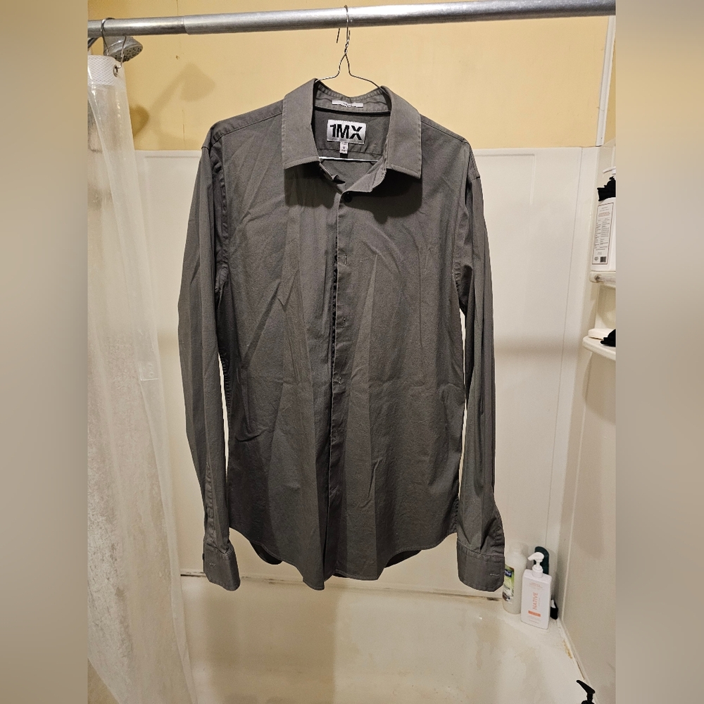 Express Gray Button Down Shirt Top - image 1
